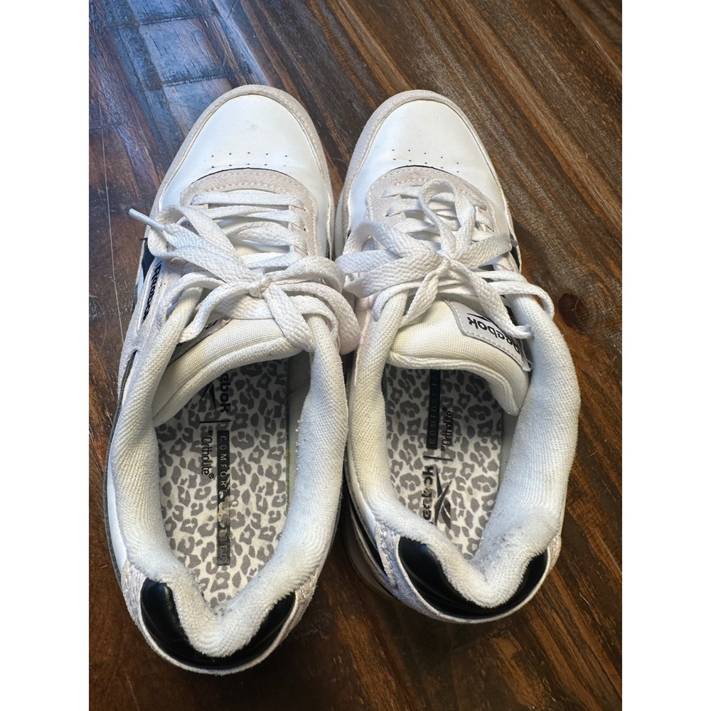 Reebok Royal Glide Womens 7.5 White Black Suede Leopard‎ Print Sneakers Shoes - Picture 6 of 7